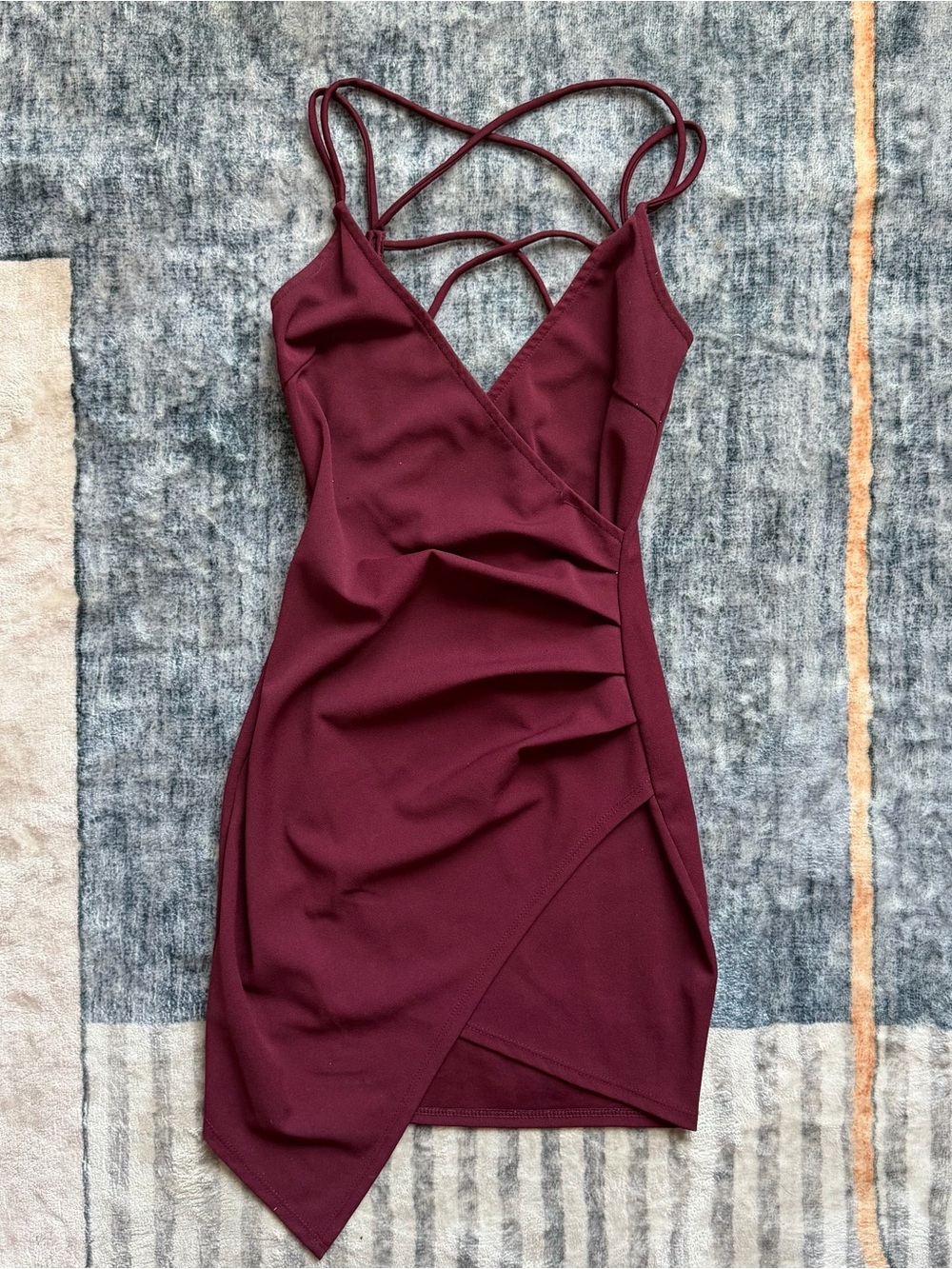 Windsor Burgundy Strappy Wrap Mini Dress